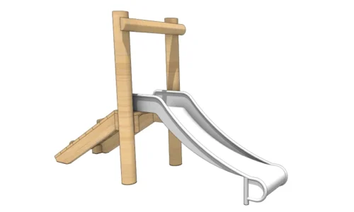 Houten peuter glijbaan van Kloek, ontworpen voor jonge kinderen. De glijbaan heeft een veilige, stevige constructie met zachte helling, afgeronde hoeken en een kindvriendelijk design voor veilig buitenspeelplezier