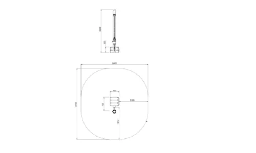 Matenplan van de zandtakel van het merk Kloek, aangeboden door LuduQ; technische tekening met nauwkeurige afmetingen en constructiedetails van de houten hijsinstallatie voor kinderen.